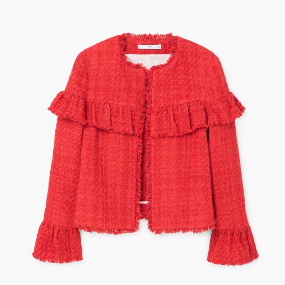 Mango Red Textured Teddy Jacket - Picture 4 of 8
